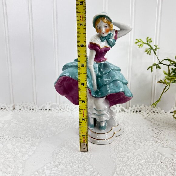 Vintage Japanese Lady Figurine With Hat & Ruffled Dress 7.5" Height - Picture 9 of 11